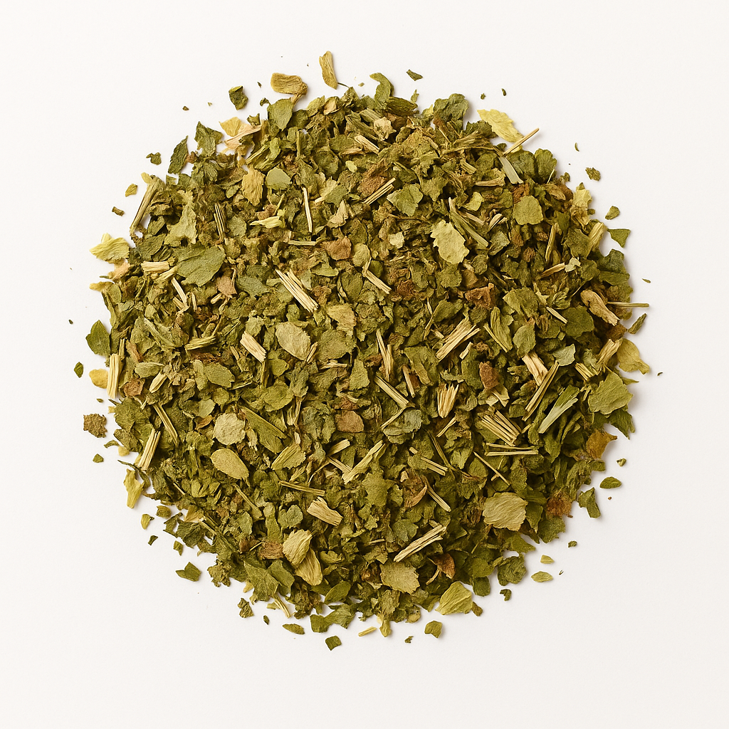 Zen Nights gedroogde kruidenblend in cirkelvorm op witte achtergrond